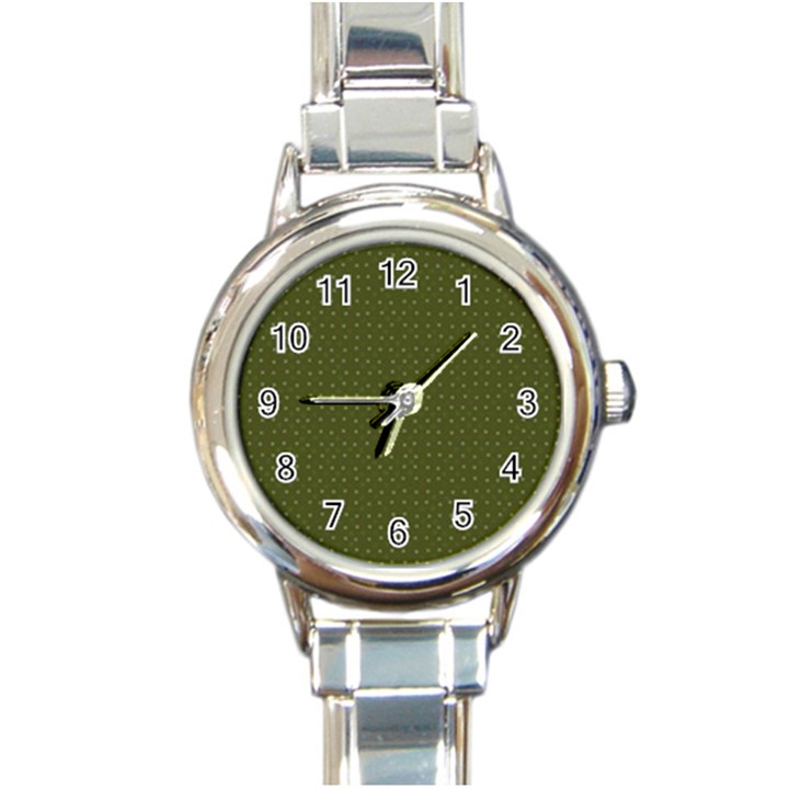 Army Green Color Polka Dots Round Italian Charm Watch