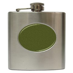 Army Green Color Polka Dots Hip Flask (6 Oz) by SpinnyChairDesigns