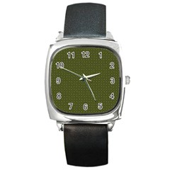 Army Green Color Polka Dots Square Metal Watch by SpinnyChairDesigns