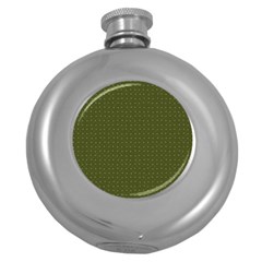 Army Green Color Polka Dots Round Hip Flask (5 Oz) by SpinnyChairDesigns