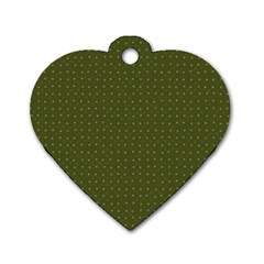 Army Green Color Polka Dots Dog Tag Heart (one Side) by SpinnyChairDesigns