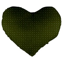 Army Green Color Polka Dots Large 19  Premium Heart Shape Cushions by SpinnyChairDesigns