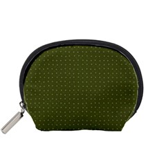 Army Green Color Polka Dots Accessory Pouch (small) by SpinnyChairDesigns