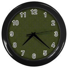 Army Green Color Polka Dots Wall Clock (black) by SpinnyChairDesigns