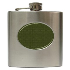 Army Green Color Polka Dots Hip Flask (6 Oz) by SpinnyChairDesigns