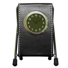 Army Green Color Polka Dots Pen Holder Desk Clock by SpinnyChairDesigns