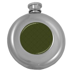 Army Green Color Polka Dots Round Hip Flask (5 Oz) by SpinnyChairDesigns