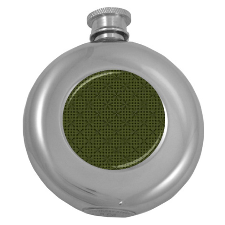 Army Green Color Polka Dots Round Hip Flask (5 oz)