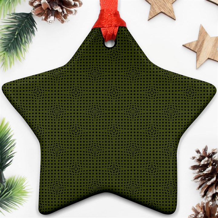 Army Green Color Polka Dots Star Ornament (Two Sides)