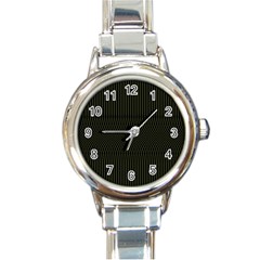 Army Green Black Stripes Round Italian Charm Watch by SpinnyChairDesigns