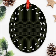 Army Green Black Stripes Oval Filigree Ornament (two Sides) by SpinnyChairDesigns