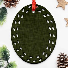 Army Green Texture Oval Filigree Ornament (two Sides) by SpinnyChairDesigns