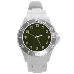 Army Green Texture Round Plastic Sport Watch (l) by SpinnyChairDesigns