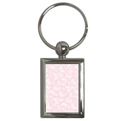 Ballet Pink White Color Butterflies Batik  Key Chain (rectangle) by SpinnyChairDesigns