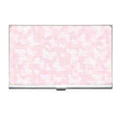 Ballet Pink White Color Butterflies Batik  Business Card Holder by SpinnyChairDesigns