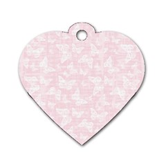 Ballet Pink White Color Butterflies Batik  Dog Tag Heart (two Sides) by SpinnyChairDesigns