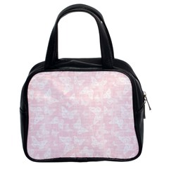 Ballet Pink White Color Butterflies Batik  Classic Handbag (two Sides) by SpinnyChairDesigns