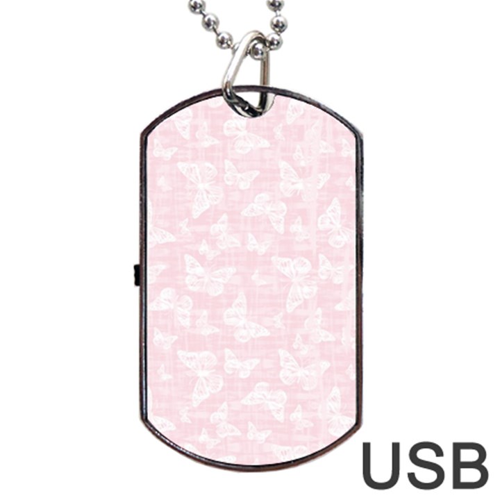 Ballet Pink White Color Butterflies Batik  Dog Tag USB Flash (Two Sides)