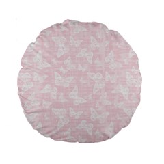 Ballet Pink White Color Butterflies Batik  Standard 15  Premium Round Cushions by SpinnyChairDesigns