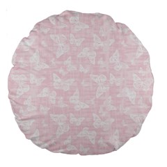 Ballet Pink White Color Butterflies Batik  Large 18  Premium Round Cushions by SpinnyChairDesigns