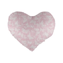 Ballet Pink White Color Butterflies Batik  Standard 16  Premium Heart Shape Cushions by SpinnyChairDesigns