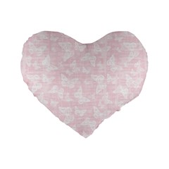 Ballet Pink White Color Butterflies Batik  Standard 16  Premium Flano Heart Shape Cushions by SpinnyChairDesigns