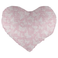 Ballet Pink White Color Butterflies Batik  Large 19  Premium Flano Heart Shape Cushions by SpinnyChairDesigns