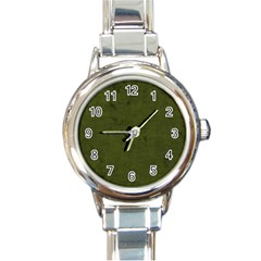 Army Green Color Grunge Round Italian Charm Watch by SpinnyChairDesigns