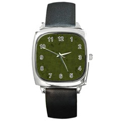 Army Green Color Grunge Square Metal Watch by SpinnyChairDesigns