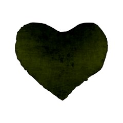 Army Green Color Grunge Standard 16  Premium Flano Heart Shape Cushions by SpinnyChairDesigns