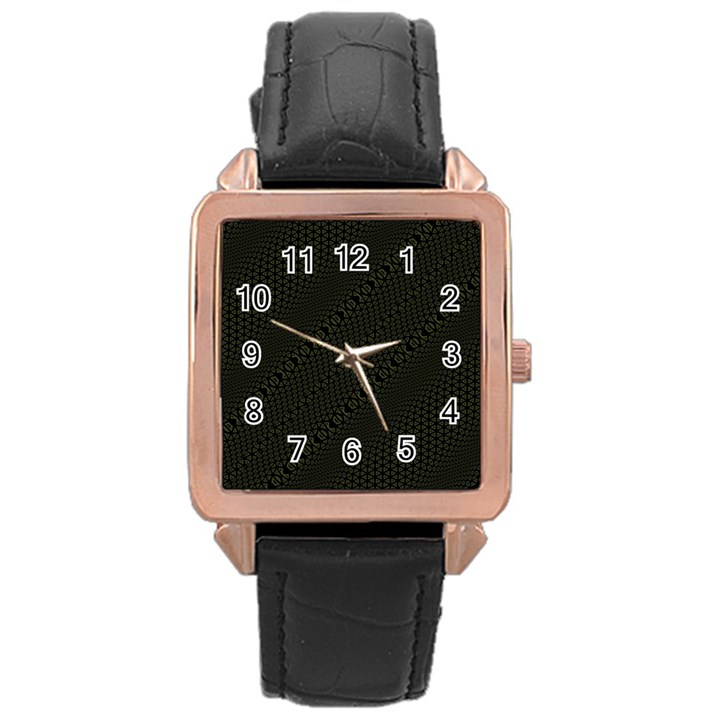 Army Green and Black Netting Rose Gold Leather Watch 