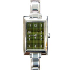 Army Green Color Plaid Rectangle Italian Charm Watch by SpinnyChairDesigns