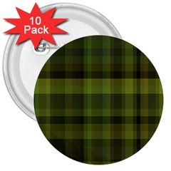 Army Green Color Plaid 3  Buttons (10 Pack)  by SpinnyChairDesigns