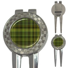 Army Green Color Plaid 3-in-1 Golf Divots by SpinnyChairDesigns