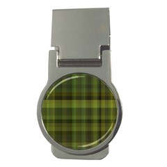 Army Green Color Plaid Money Clips (round)  by SpinnyChairDesigns