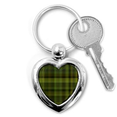 Army Green Color Plaid Key Chain (heart) by SpinnyChairDesigns