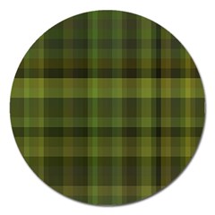 Army Green Color Plaid Magnet 5  (round) by SpinnyChairDesigns