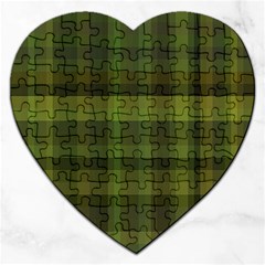 Army Green Color Plaid Jigsaw Puzzle (heart) by SpinnyChairDesigns