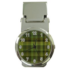 Army Green Color Plaid Money Clip Watches by SpinnyChairDesigns