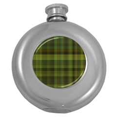 Army Green Color Plaid Round Hip Flask (5 Oz) by SpinnyChairDesigns