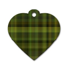 Army Green Color Plaid Dog Tag Heart (one Side) by SpinnyChairDesigns