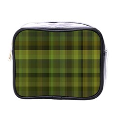 Army Green Color Plaid Mini Toiletries Bag (one Side) by SpinnyChairDesigns