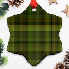 Army Green Color Plaid Snowflake Ornament (two Sides) by SpinnyChairDesigns