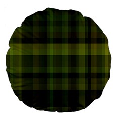 Army Green Color Plaid Large 18  Premium Round Cushions by SpinnyChairDesigns