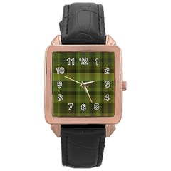 Army Green Color Plaid Rose Gold Leather Watch  by SpinnyChairDesigns