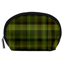 Army Green Color Plaid Accessory Pouch (large) by SpinnyChairDesigns