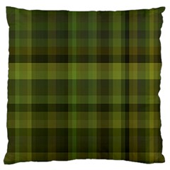 Army Green Color Plaid Large Flano Cushion Case (two Sides) by SpinnyChairDesigns