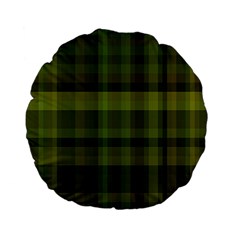 Army Green Color Plaid Standard 15  Premium Flano Round Cushions by SpinnyChairDesigns