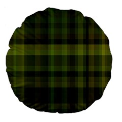 Army Green Color Plaid Large 18  Premium Flano Round Cushions by SpinnyChairDesigns