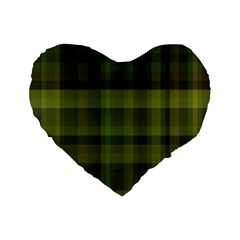 Army Green Color Plaid Standard 16  Premium Flano Heart Shape Cushions by SpinnyChairDesigns